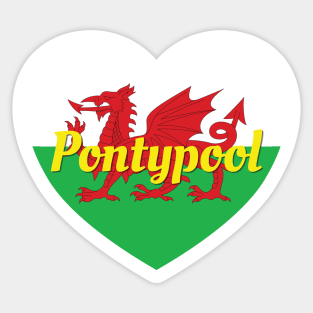 Pontypool Wales UK Wales Flag Heart Sticker